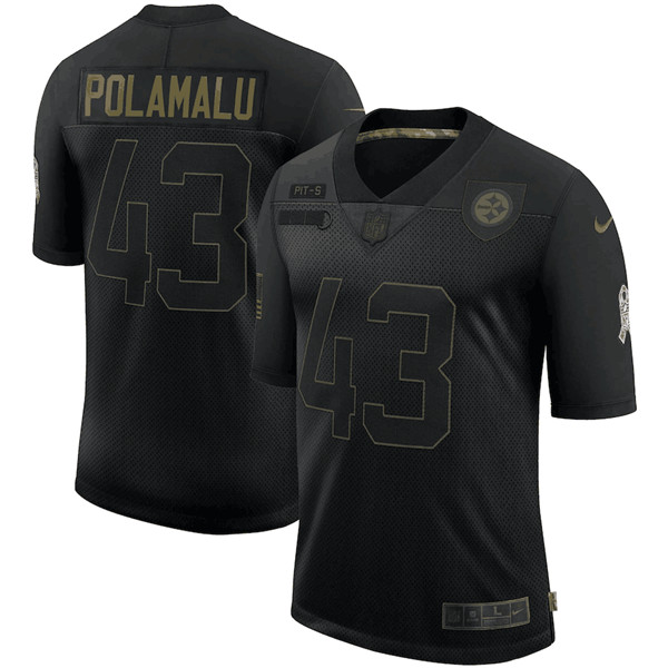Men's Pittsburgh Steelers #43 Troy Polamalu Black NFL 2020 Salute To Service Limited Stitched Jersey Men's Pittsburgh Steelers #43 Troy Polamalu Black NFL 2020 Salute To Service Limited Stitched Jersey